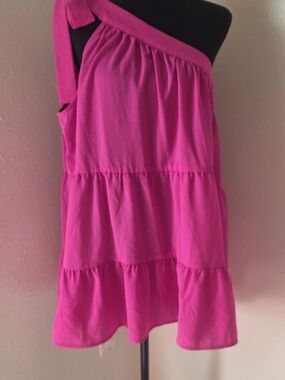 One-Shoulder Tiered Hot Pink Dress